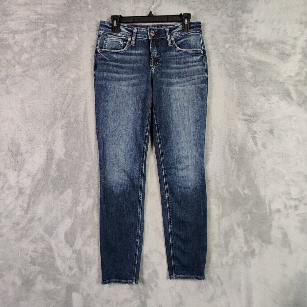 Silver Jeans Women 28 Blue Boyfriend Low Rise Dark Wash Denim Stretch Pants